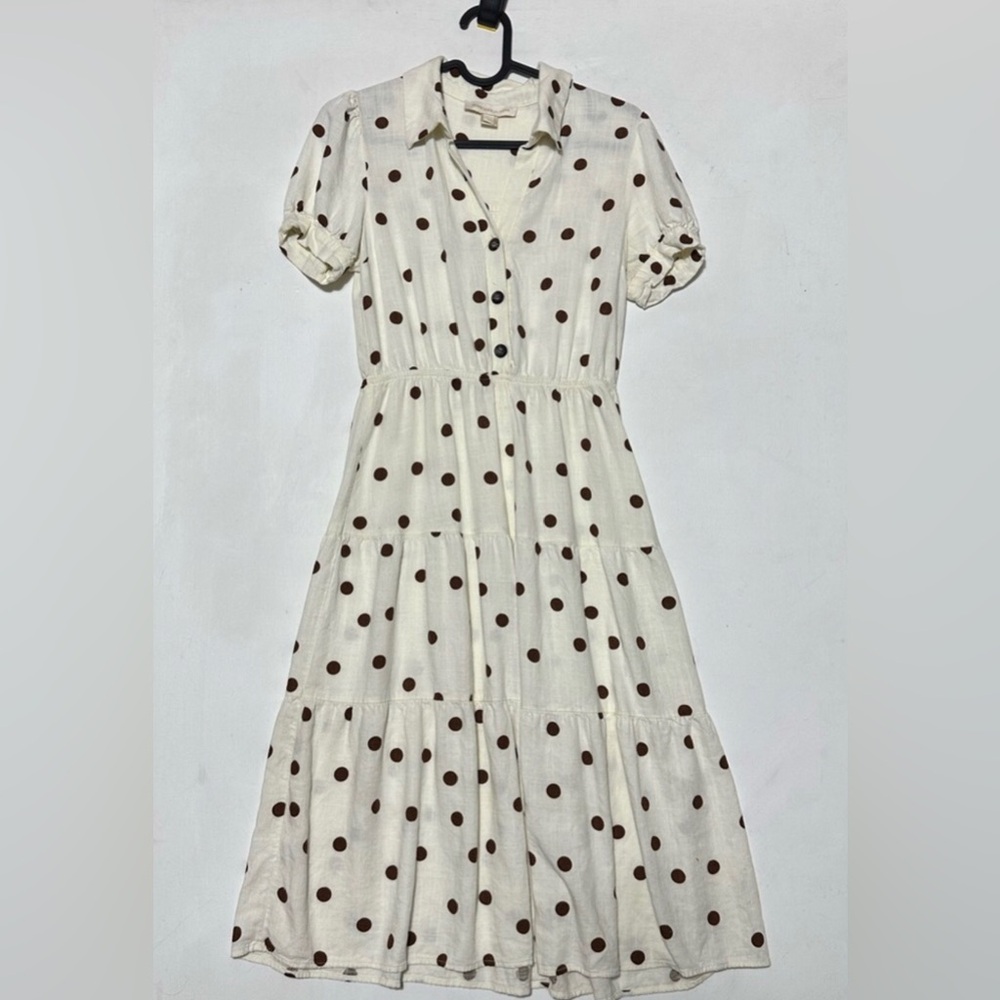 Monteau Ivory and Chocolate Dot Midi Dress